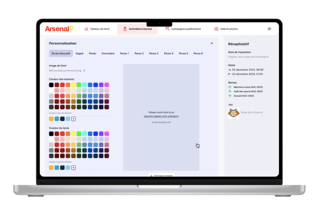 Plateforme SaaS pour piloter vos solutions marketing&nbsp;: gestion de bornes interactives, data, KPI, campagnes email & SMS, et analyse avancée des données.