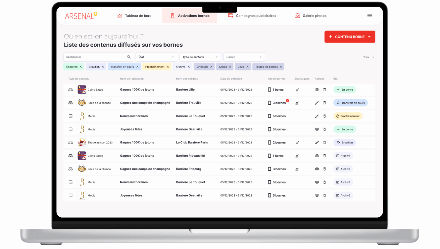 Location borne de jeu concours magasin Plateforme SaaS pour piloter vos solutions marketing : gestion de bornes interactives, data, KPI, campagnes email & SMS, et analyse avancée des données.